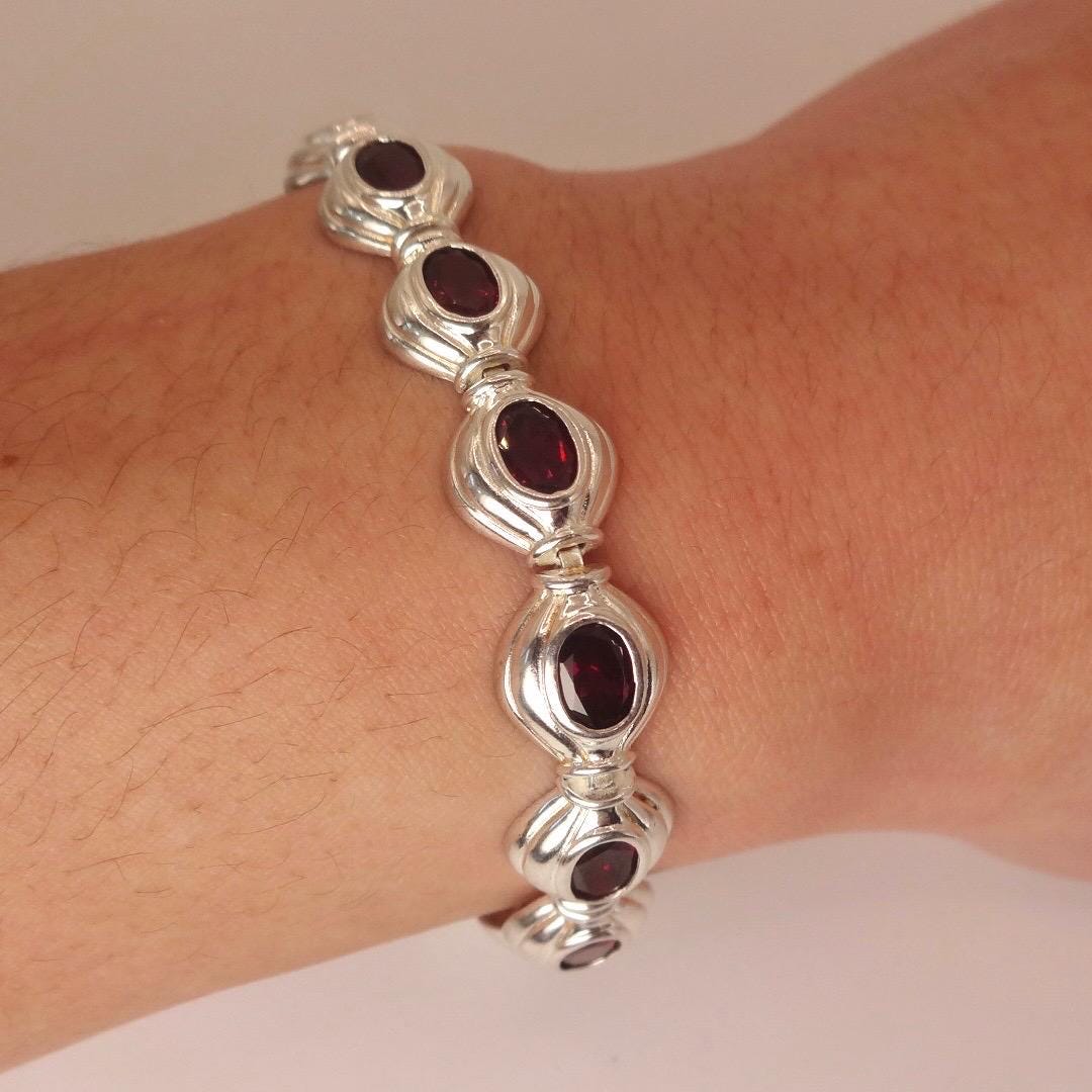 Vintage Red Garnet Bracelet Sterling Silver Deco Tennis
