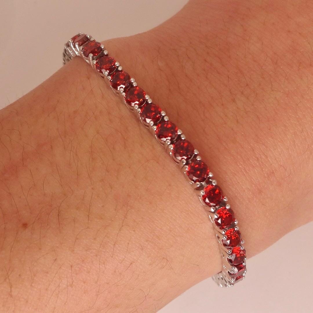 Vintage Red Garnet Tennis Bracelet in 925 Sterling Silver