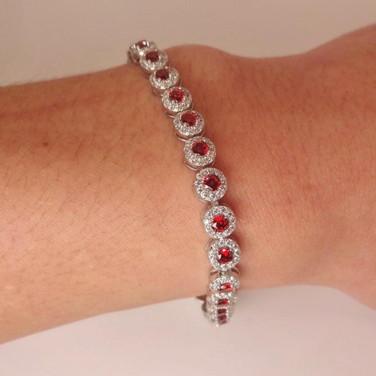 Vintage Red Garnet Bracelet Sterling Silver Deco Tennis