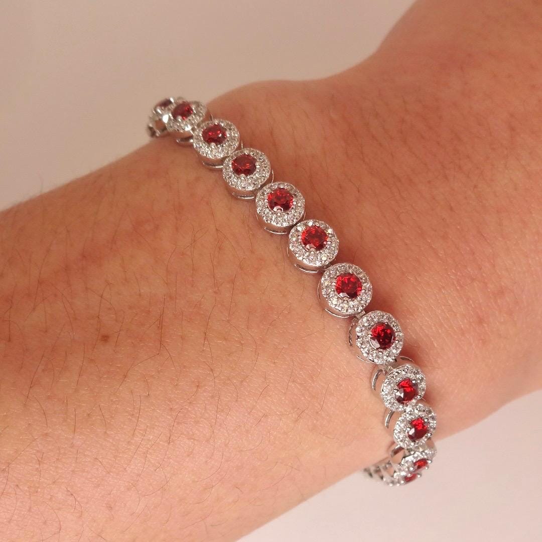 Vintage Red Garnet Bracelet Sterling Silver Deco Tennis