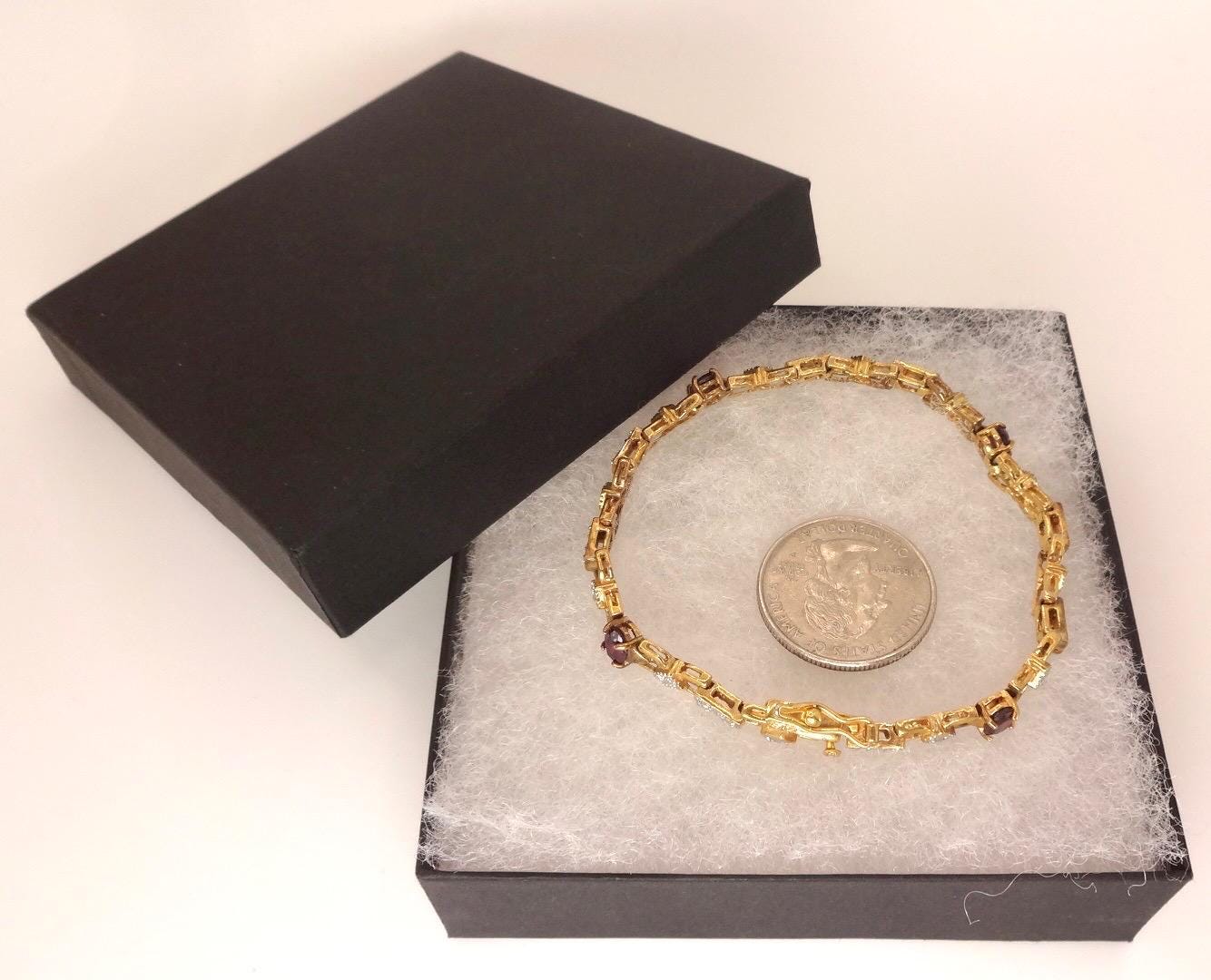 Bohemian Red Garnet Bracelet Gold 925 Sterling Silver Vintage