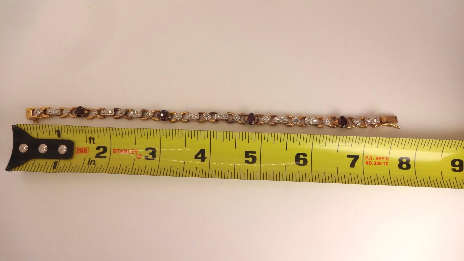 Bohemian Red Garnet Bracelet Gold 925 Sterling Silver Vintage