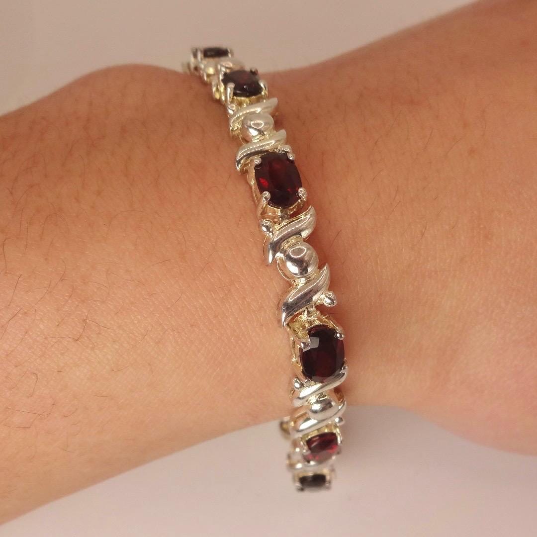 Vintage Red Garnet Bracelet Sterling Silver Deco Tennis