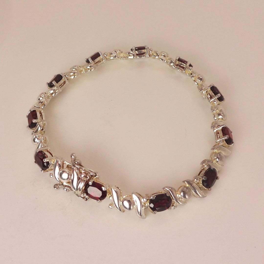Vintage Red Garnet Bracelet Sterling Silver Deco Tennis