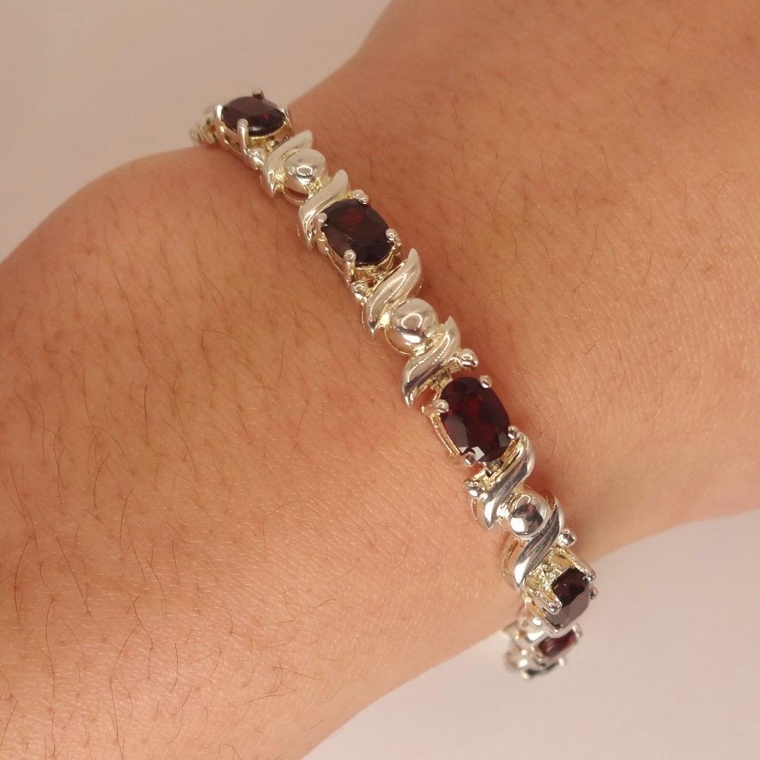 Vintage Red Garnet Bracelet Sterling Silver Deco Tennis