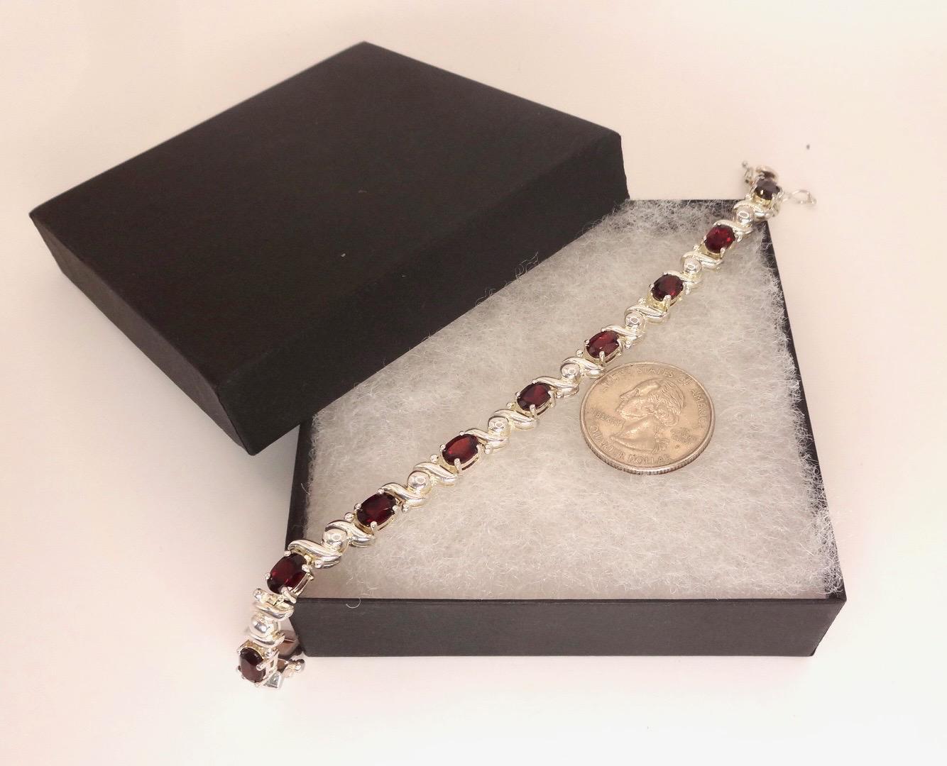 Vintage Red Garnet Bracelet Sterling Silver Deco Tennis