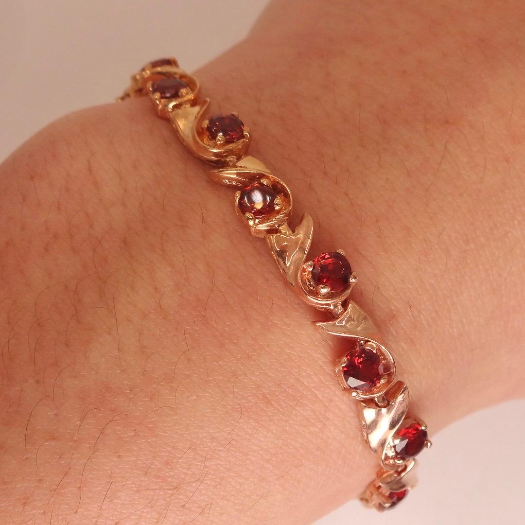 Bohemian Red Garnet Bracelet Rose Gold 925 Sterling Silver Vintage