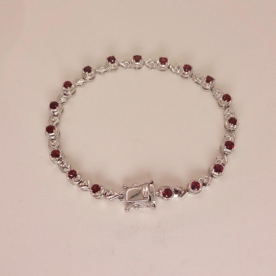 Vintage Red Garnet Bracelet Sterling Silver Deco Tennis