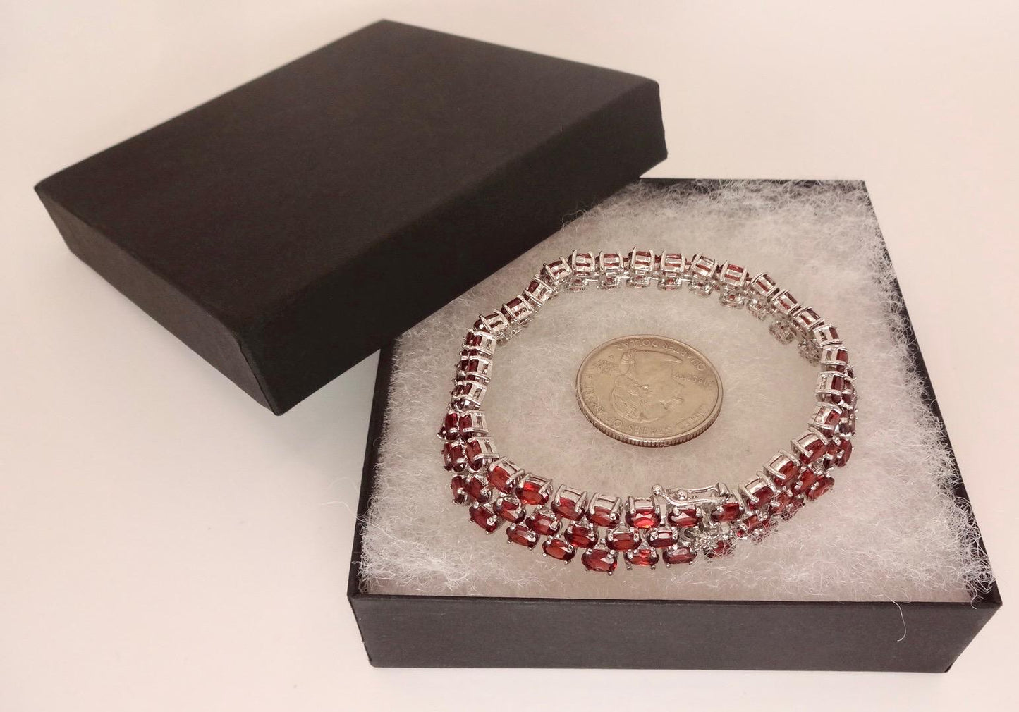 Vintage Red Garnet Bracelet Sterling Silver Deco Tennis