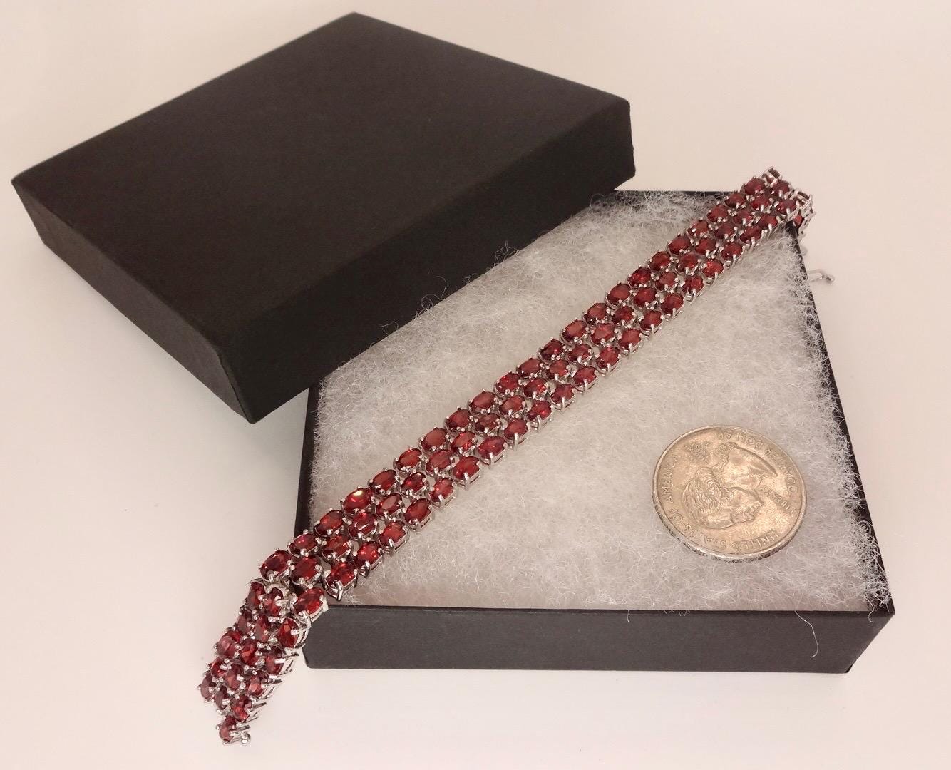 Vintage Red Garnet Bracelet Sterling Silver Deco Tennis