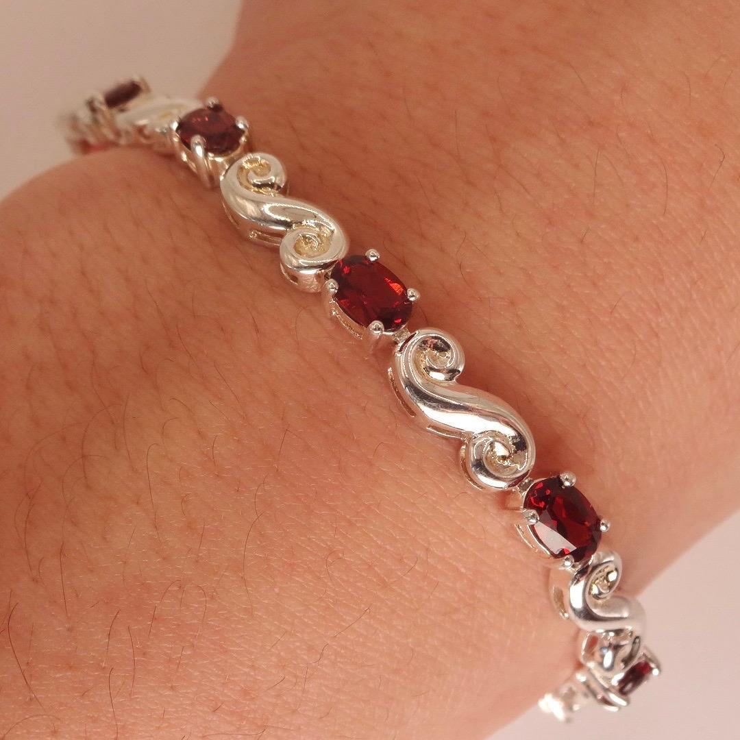 Vintage Red Garnet Bracelet Sterling Silver Deco Tennis