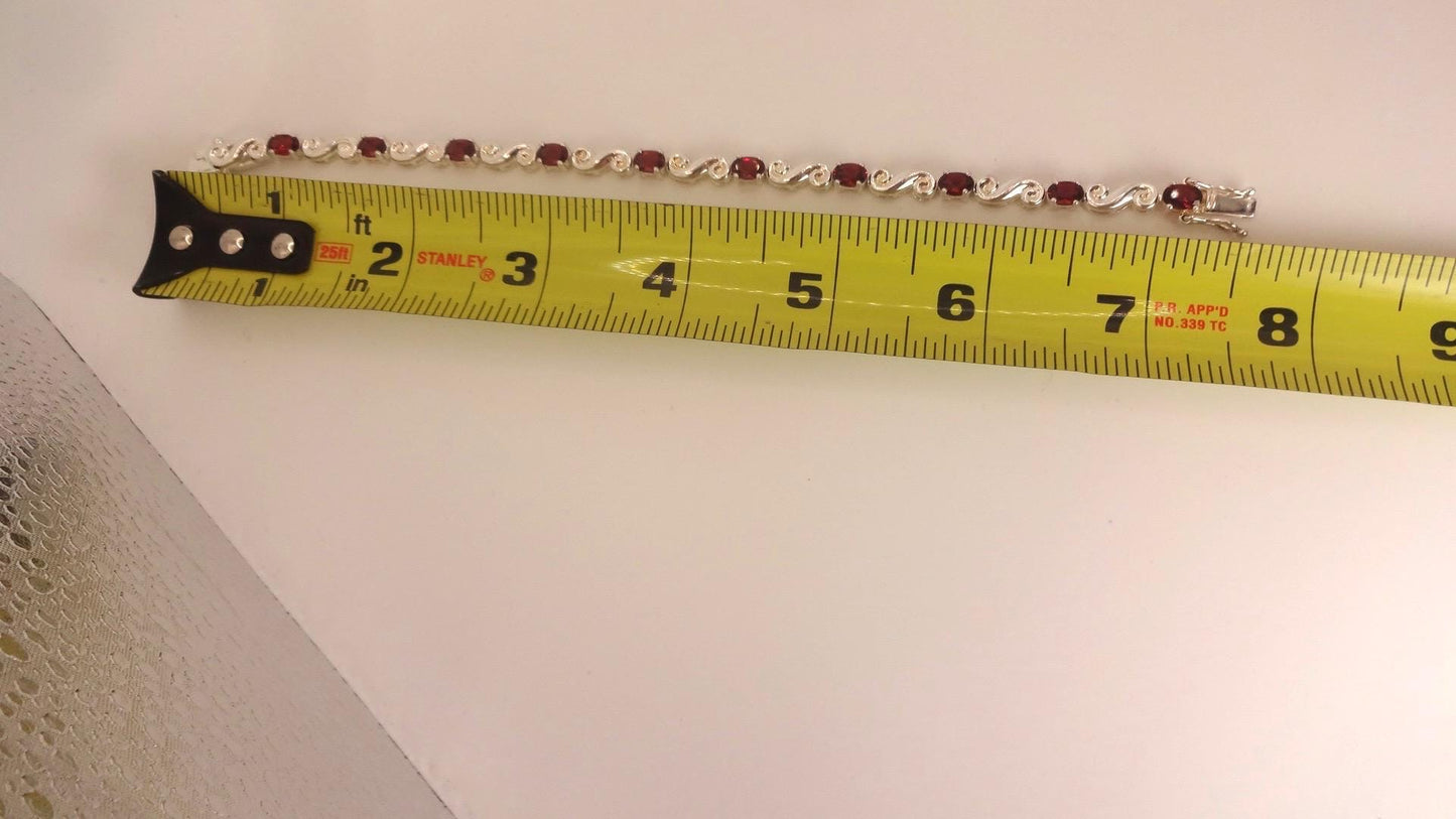 Vintage Red Garnet Bracelet Sterling Silver Deco Tennis