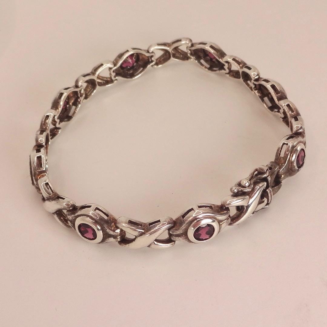 Vintage Red Garnet Bracelet Sterling Silver Deco Tennis