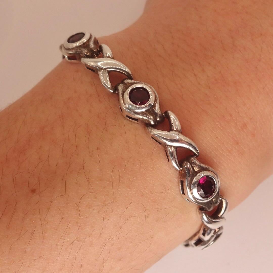 Vintage Red Garnet Bracelet Sterling Silver Deco Tennis