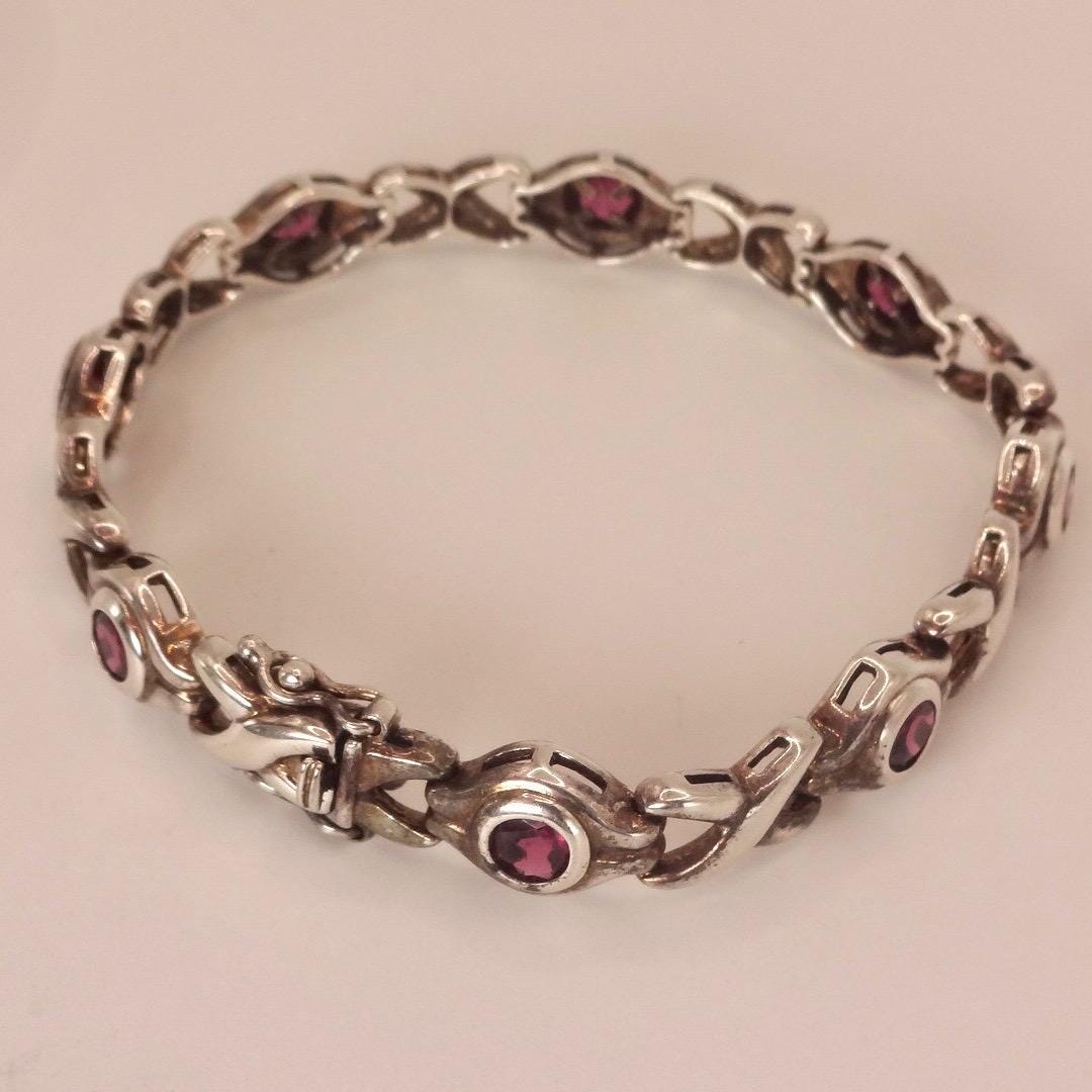 Vintage Red Garnet Bracelet Sterling Silver Deco Tennis