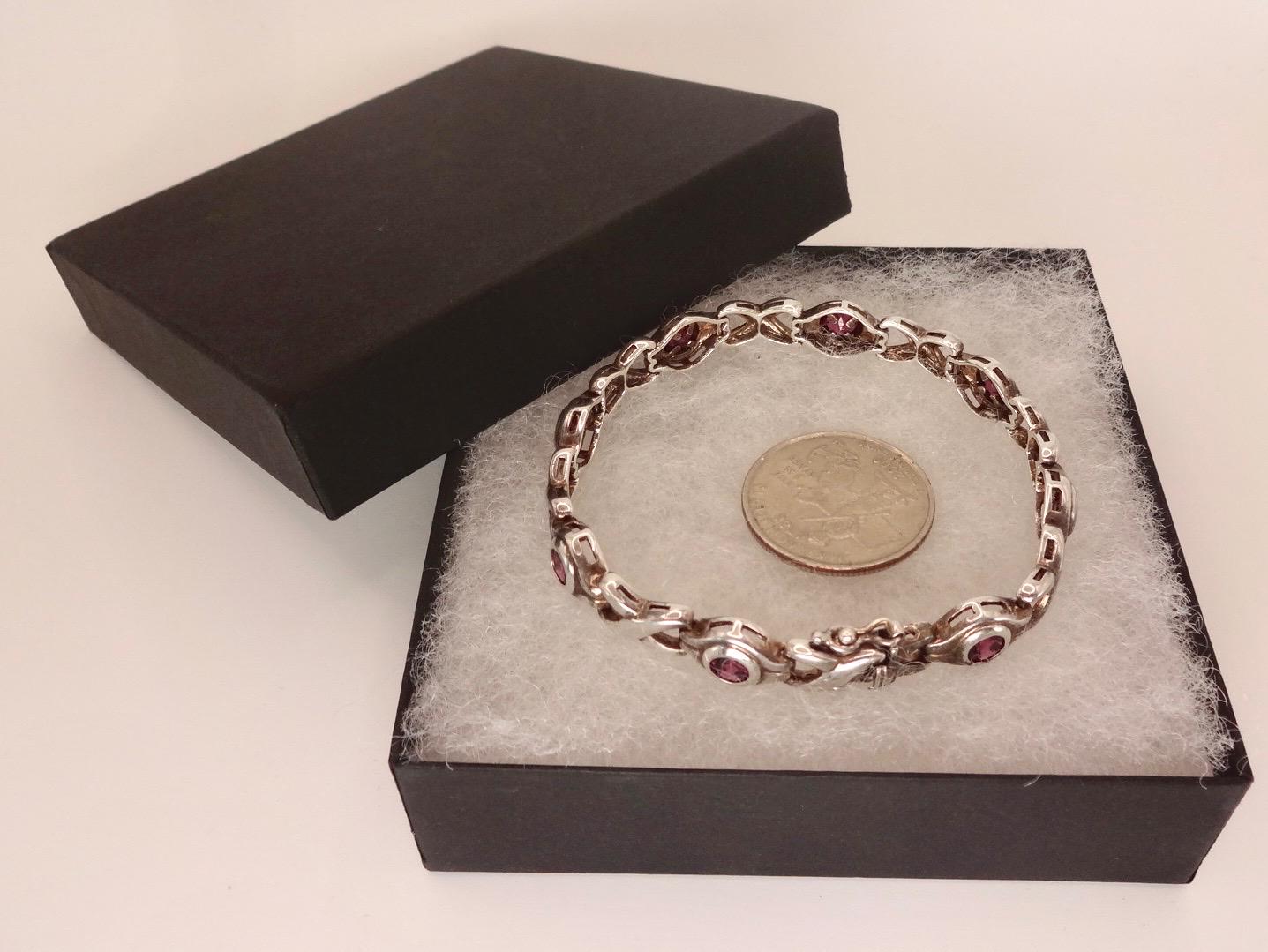 Vintage Red Garnet Bracelet Sterling Silver Deco Tennis