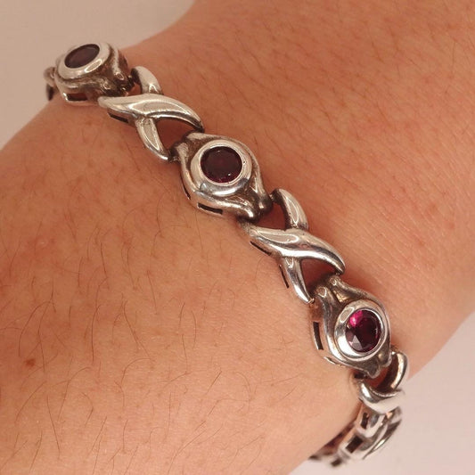 Vintage Red Garnet Bracelet Sterling Silver Deco Tennis