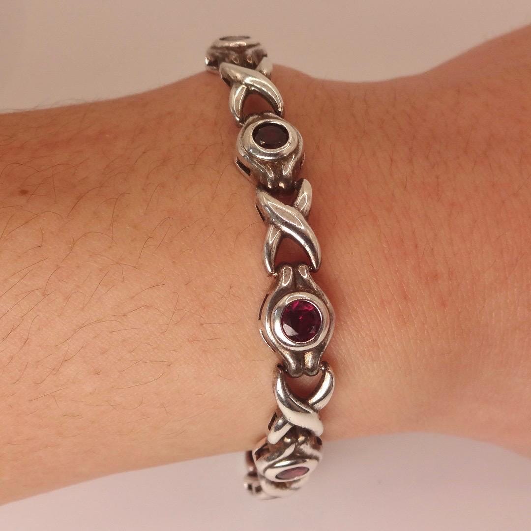Vintage Red Garnet Bracelet Sterling Silver Deco Tennis