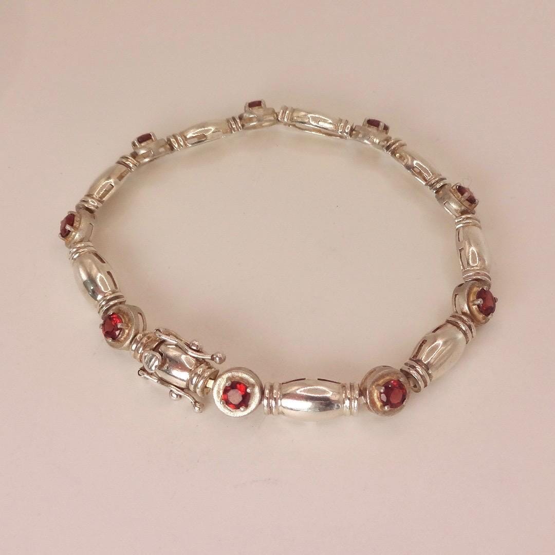 Vintage Red Garnet Bracelet Sterling Silver Deco Tennis