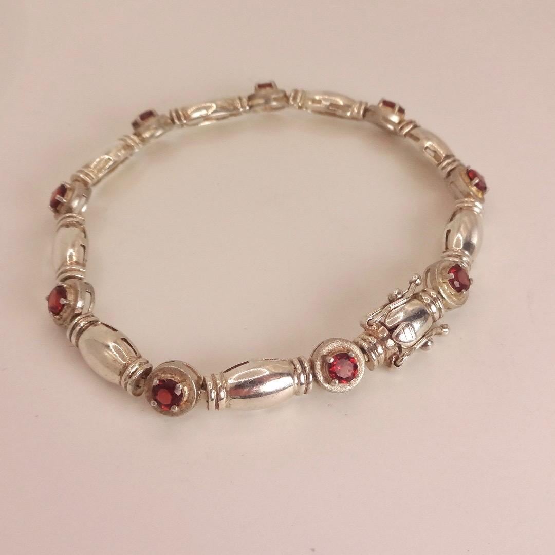 Vintage Red Garnet Bracelet Sterling Silver Deco Tennis