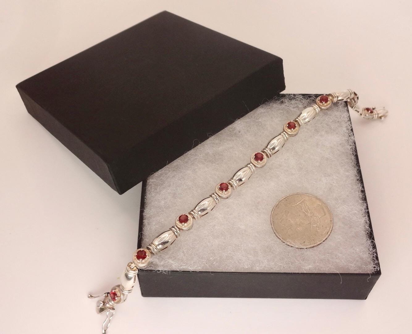 Vintage Red Garnet Bracelet Sterling Silver Deco Tennis