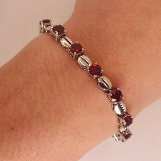 Vintage Red Garnet Bracelet Sterling Silver Deco Tennis