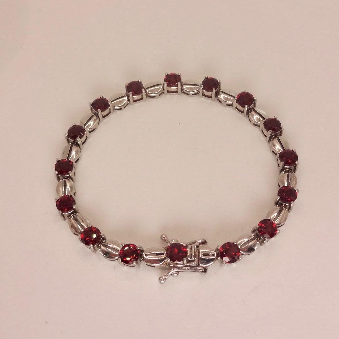 Vintage Red Garnet Bracelet Sterling Silver Deco Tennis
