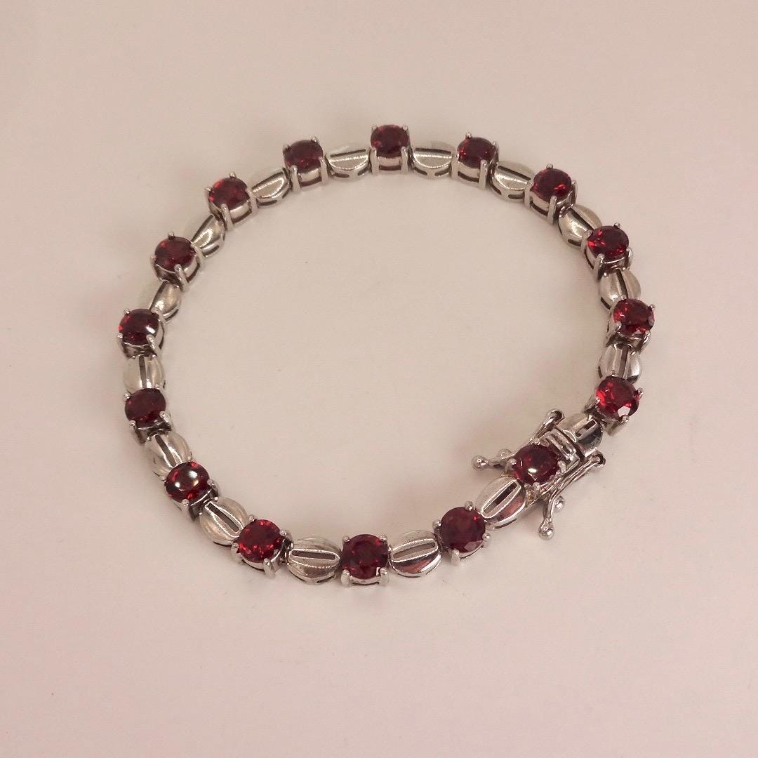 Vintage Red Garnet Bracelet Sterling Silver Deco Tennis