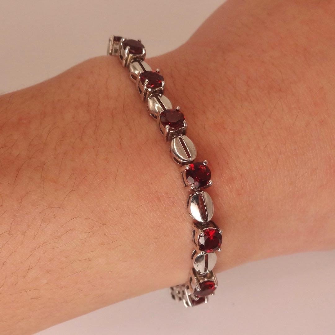Vintage Red Garnet Bracelet Sterling Silver Deco Tennis