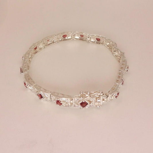 Vintage Red Garnet Bracelet Sterling Silver Deco Tennis