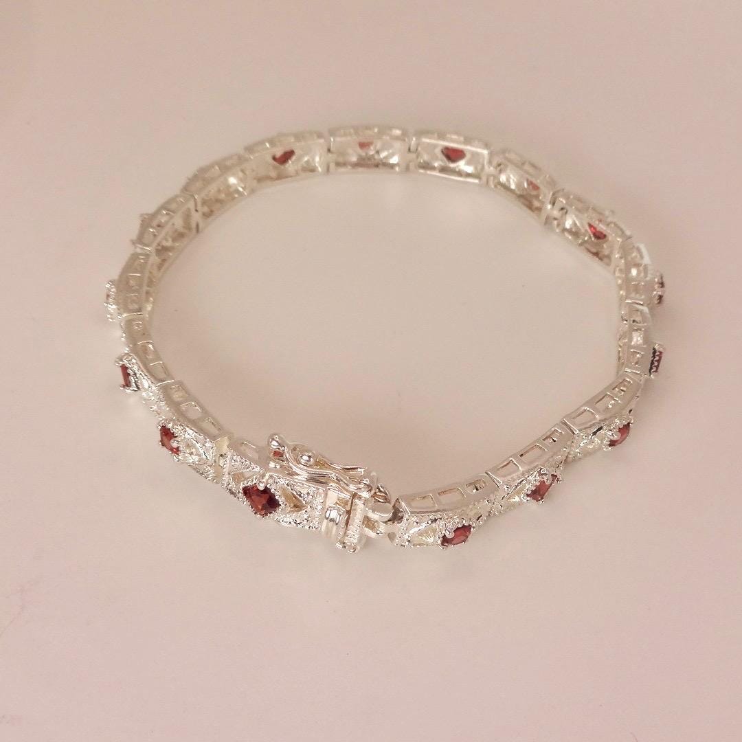 Vintage Red Garnet Bracelet Sterling Silver Deco Tennis