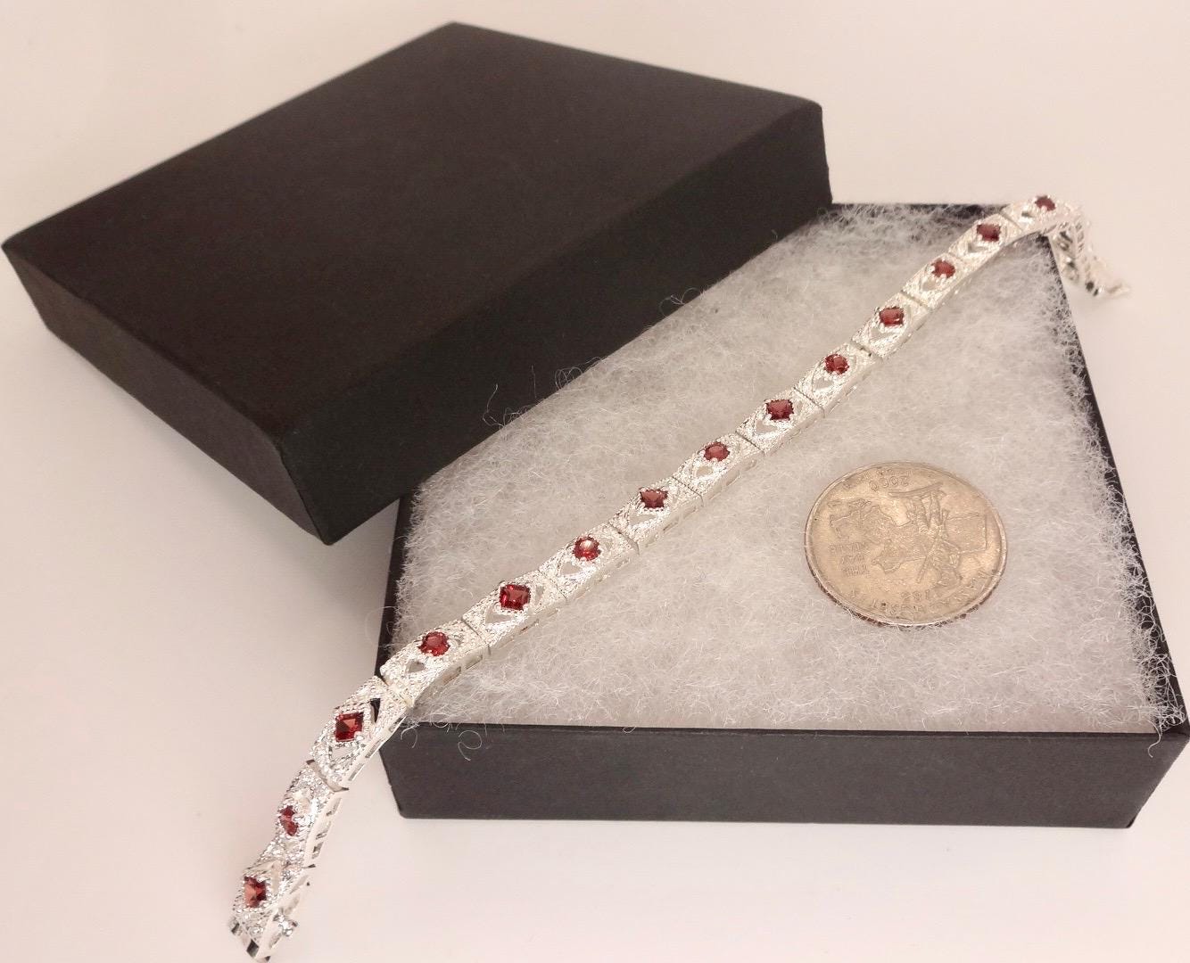 Vintage Red Garnet Bracelet Sterling Silver Deco Tennis