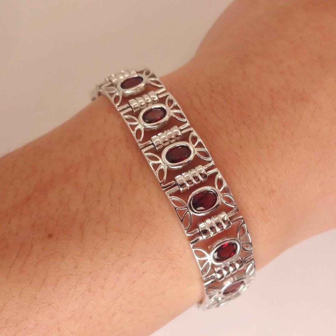 Vintage Red Garnet Bracelet Sterling Silver Deco Tennis