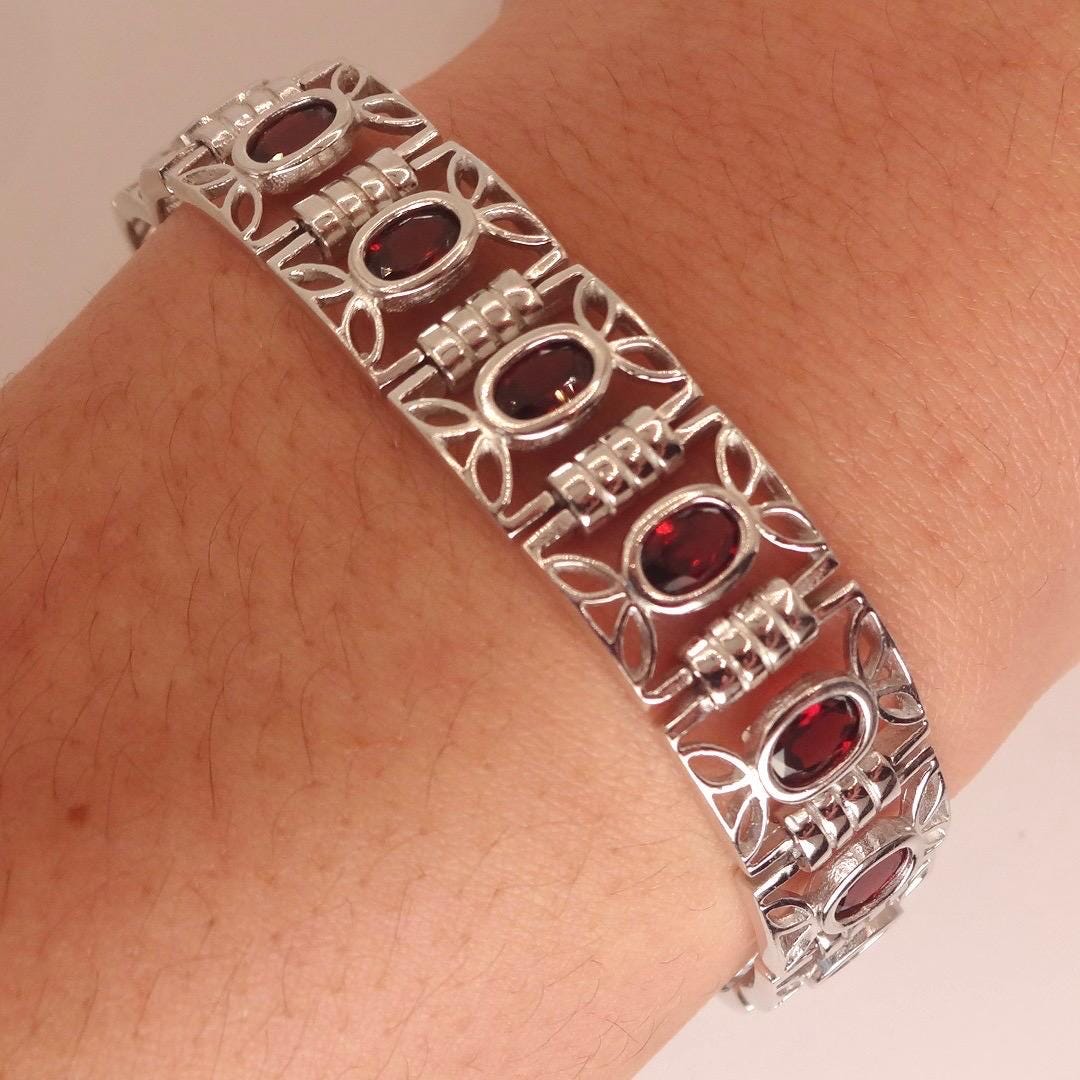 Vintage Red Garnet Bracelet Sterling Silver Deco Tennis