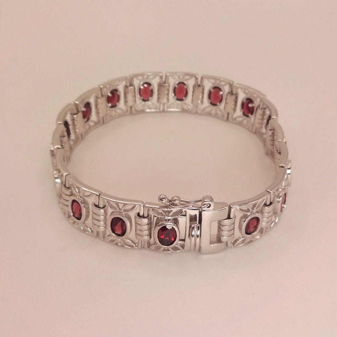 Vintage Red Garnet Bracelet Sterling Silver Deco Tennis