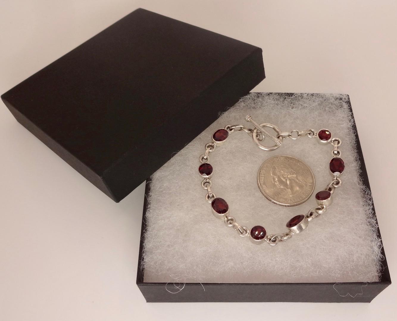 Vintage Bohemian Red Garnet Bracelet 925 Sterling Silver Toggle