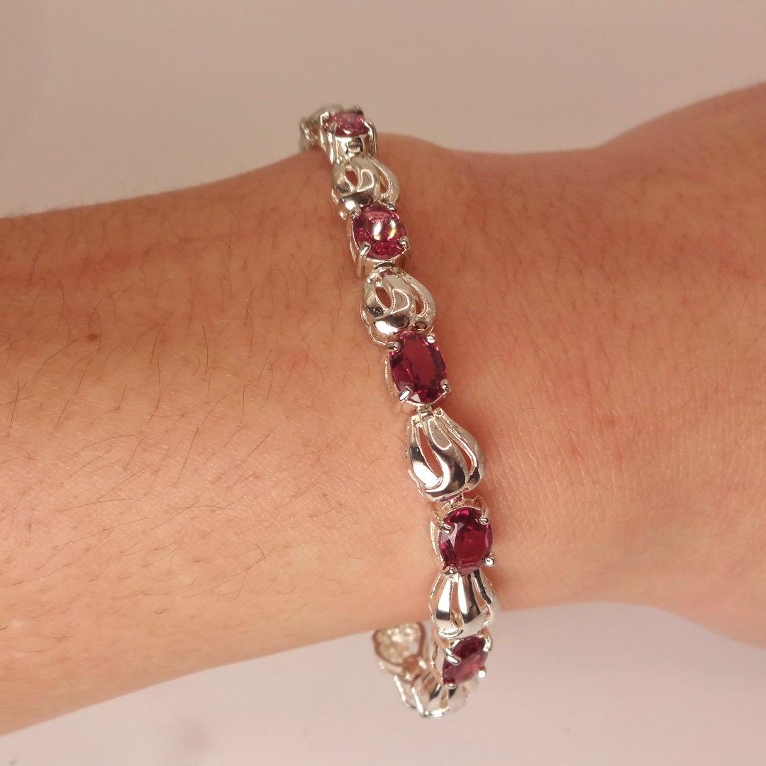 Vintage Bohemian Red Garnet Bracelet 925 Sterling Silver