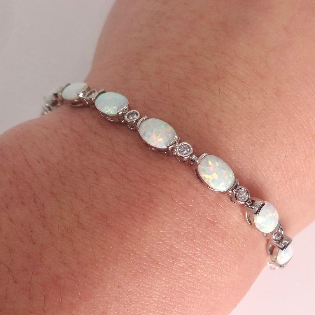 Vintage White Fire Opal Bracelet 925 Sterling Silver