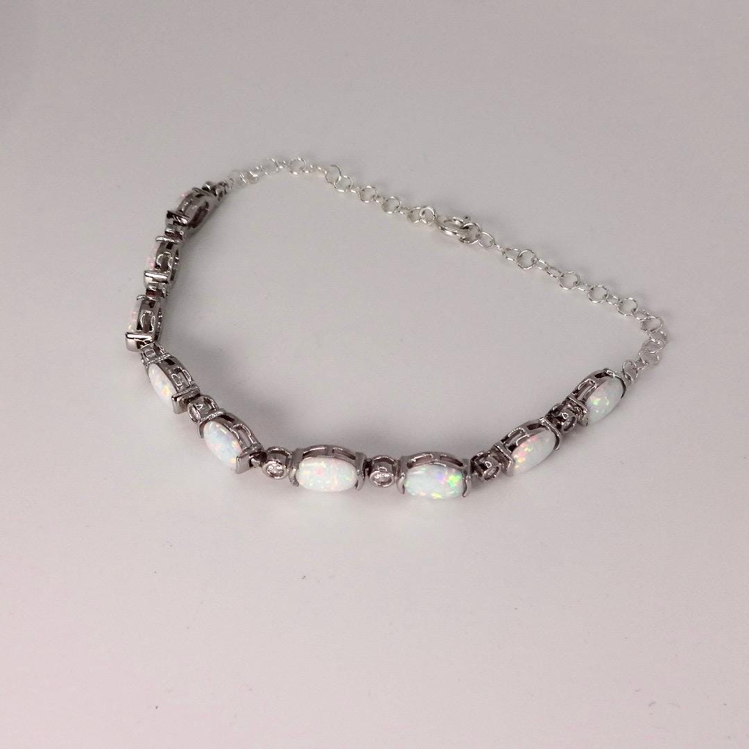 Vintage White Fire Opal Bracelet 925 Sterling Silver