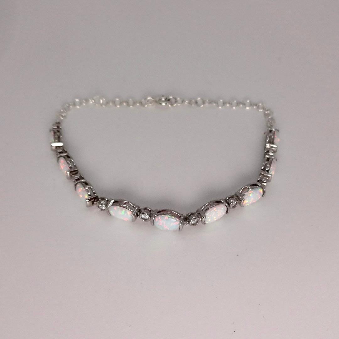 Vintage White Fire Opal Bracelet 925 Sterling Silver