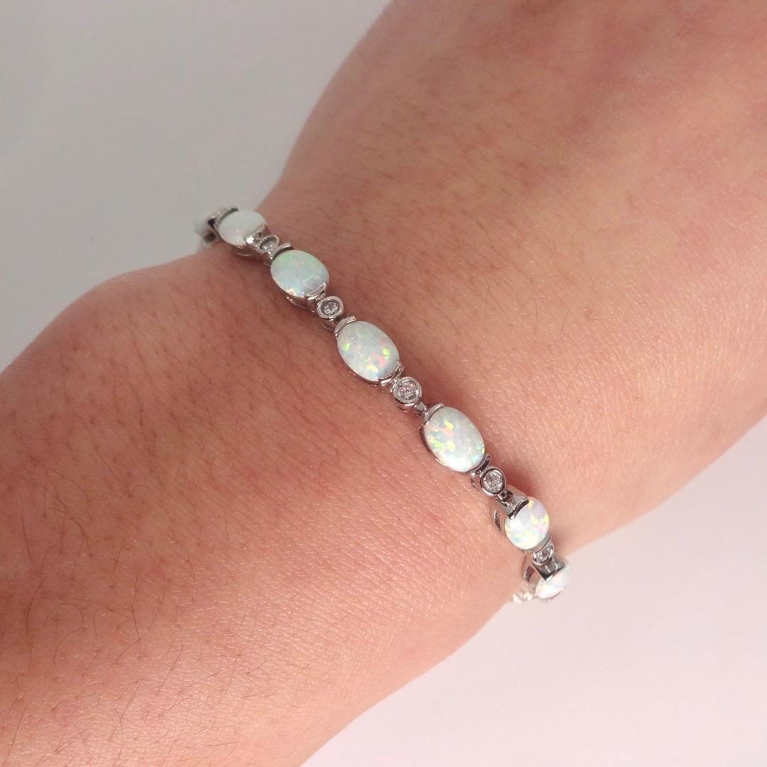 Vintage White Fire Opal Bracelet 925 Sterling Silver
