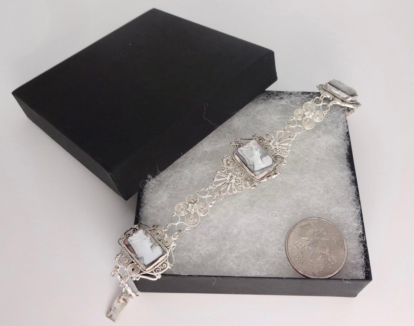 Vintage Cameo Bracelet 925 Sterling Silver 7 inches