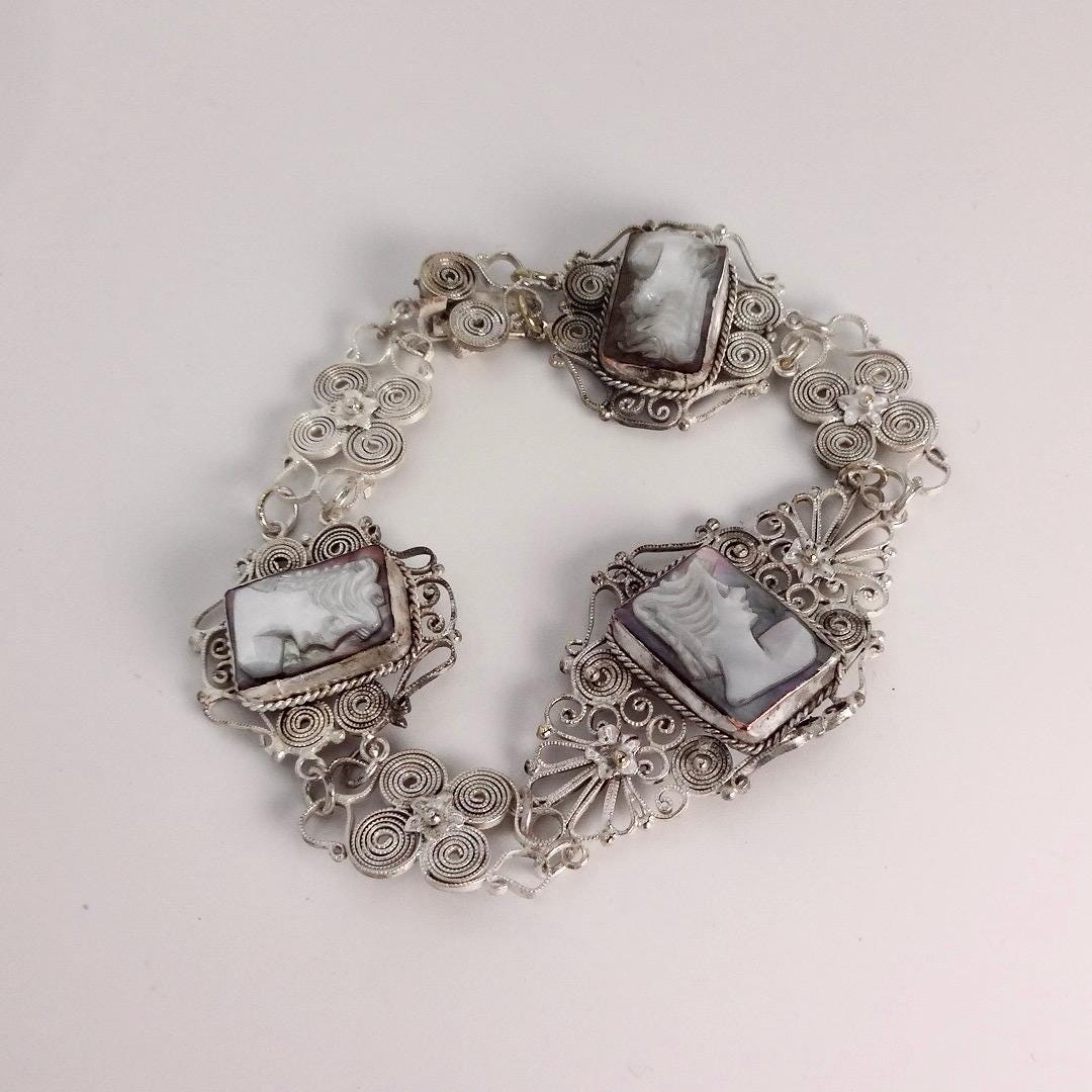 Vintage Cameo Bracelet 925 Sterling Silver 7 inches