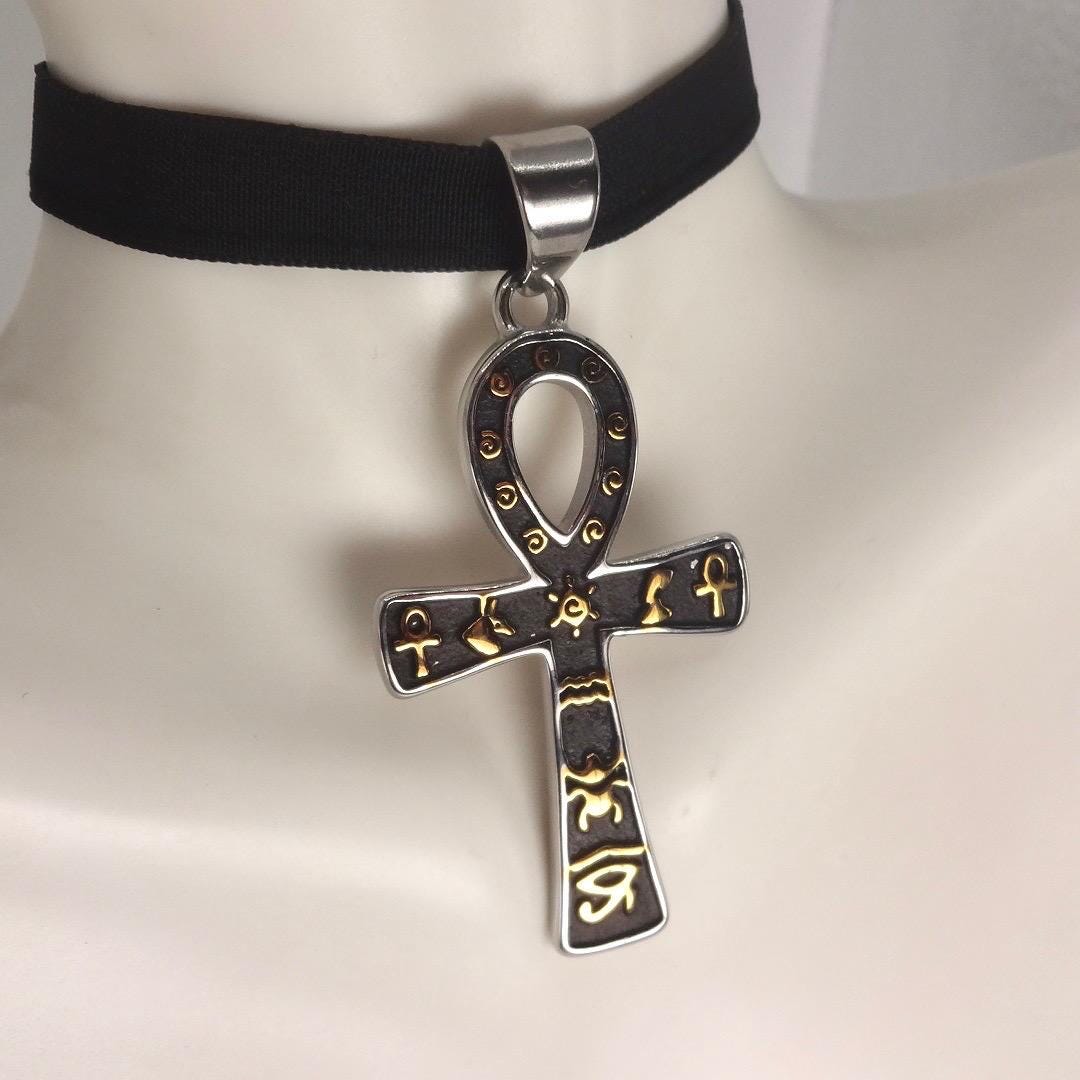 Silver Egyptian Ankh Pendant Choker