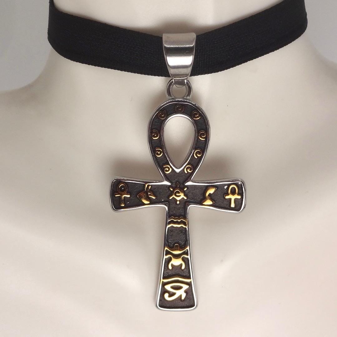 Silver Egyptian Ankh Pendant Choker