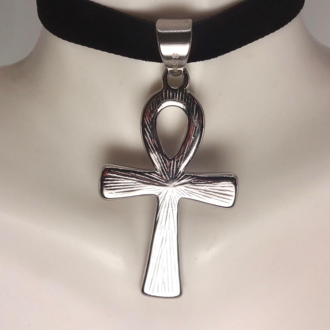 Silver Egyptian Ankh Pendant Choker