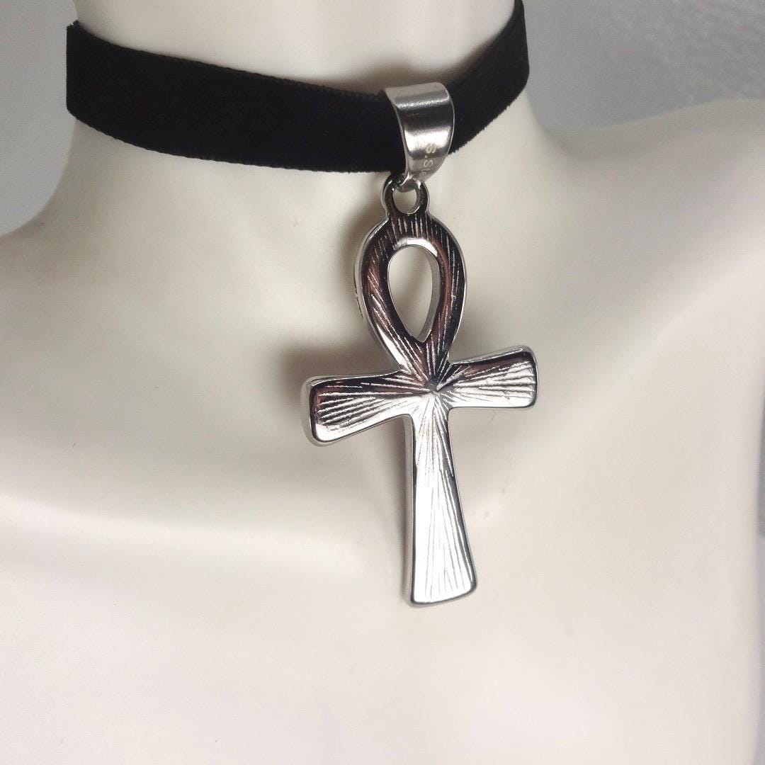 Silver Egyptian Ankh Pendant Choker