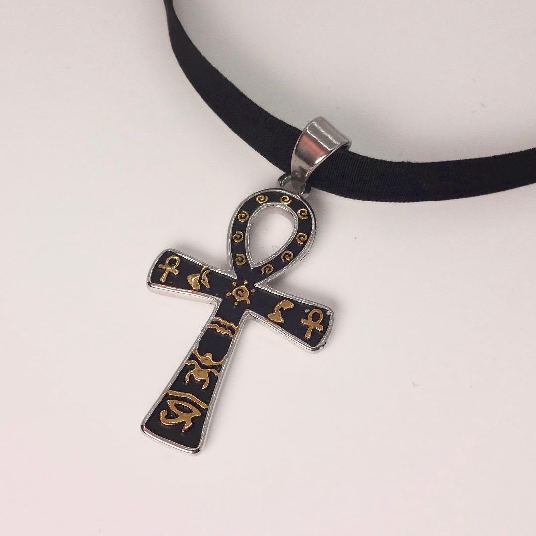 Silver Egyptian Ankh Pendant Choker