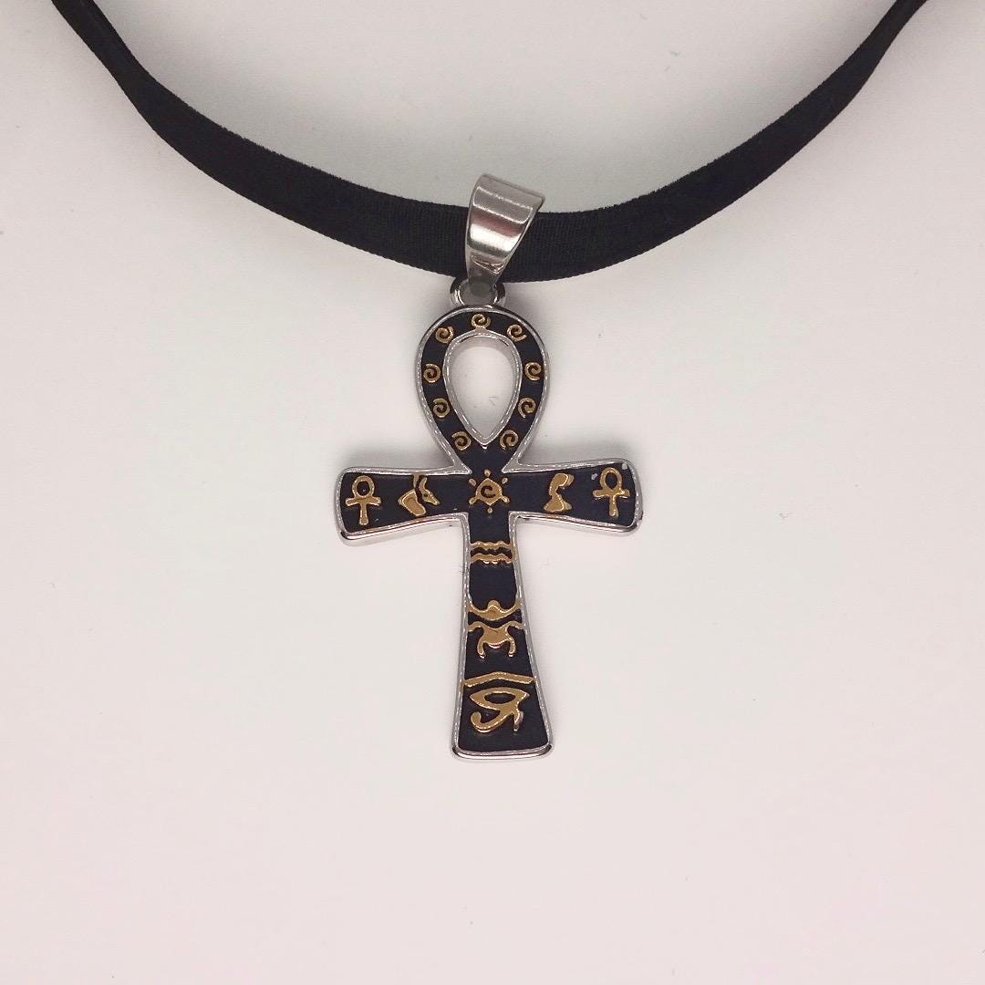 Silver Egyptian Ankh Pendant Choker
