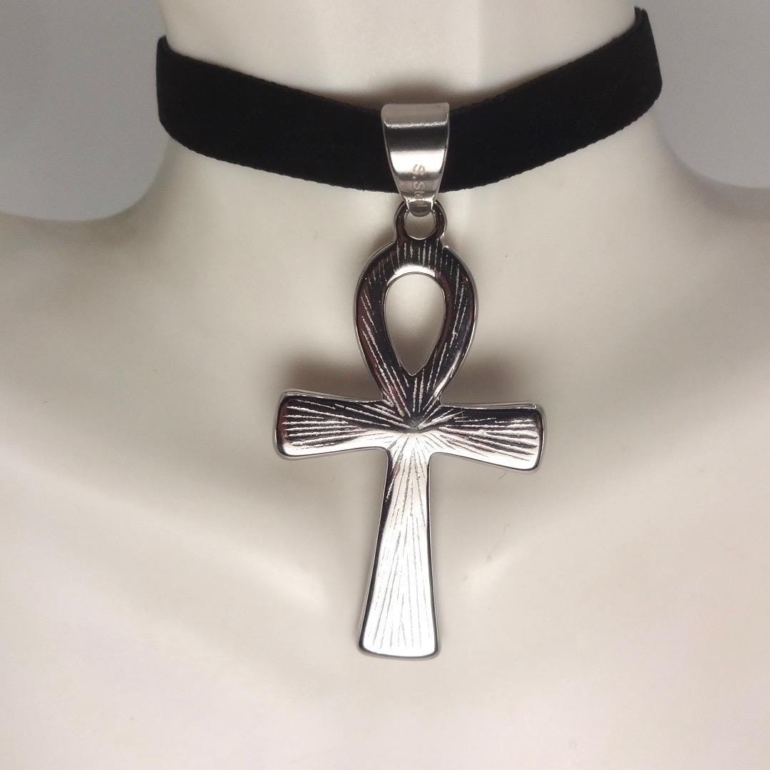 Silver Egyptian Ankh Pendant Choker